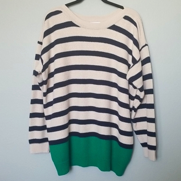 Susan Graver Preppy Nautical Academia Coastal essentials striped knit sweater 2X - Picture 1 of 7